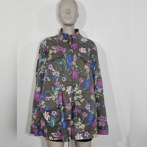 Lane Bryant Floral Utility Jacket - Green and Purple